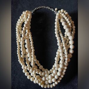 Vtg Statement White Bead Multi-Strand Necklace